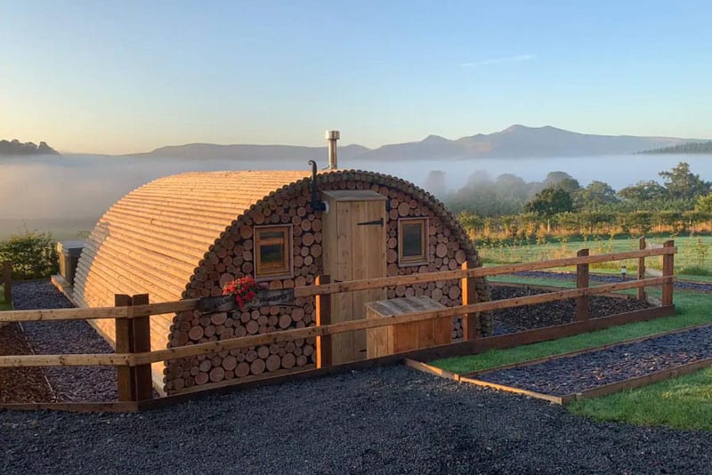 glamping brecon beacons wooden hut with view