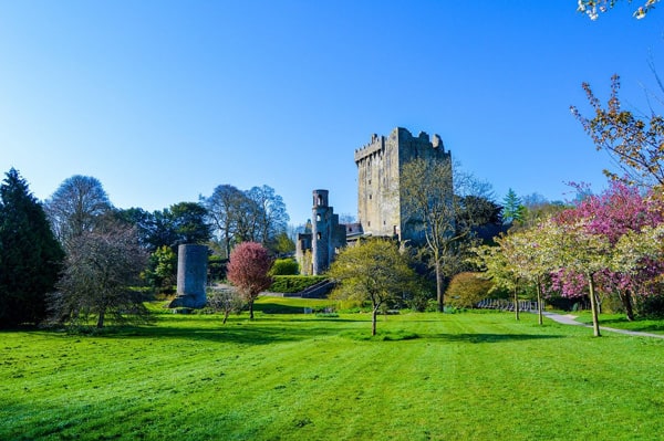 blarney castle stops when glamping Cork view of the castle with gardens in front