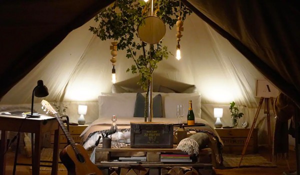inside view of a glamping bell tent in new forest