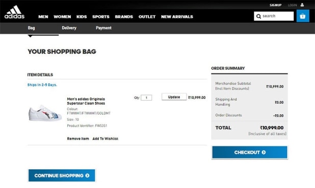 Adidas Checkout Page