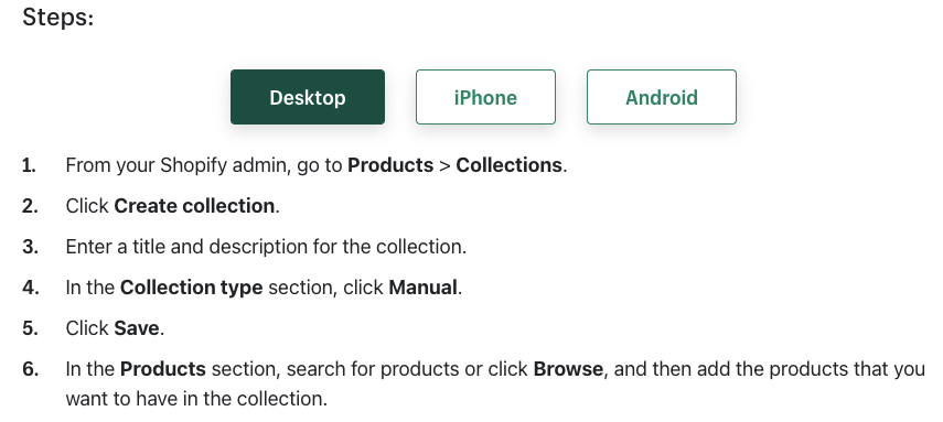 shopify creating manual collection