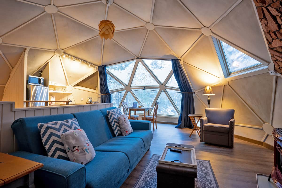 Geodesic Dome Interior Glamping in Oregon