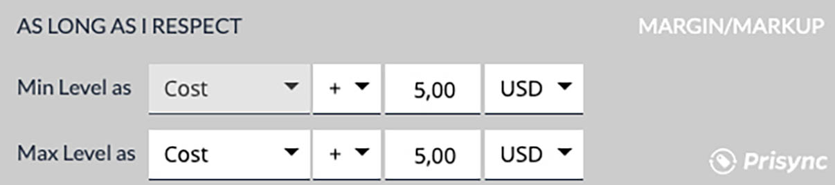 min and max level for your dynamic pricing rule