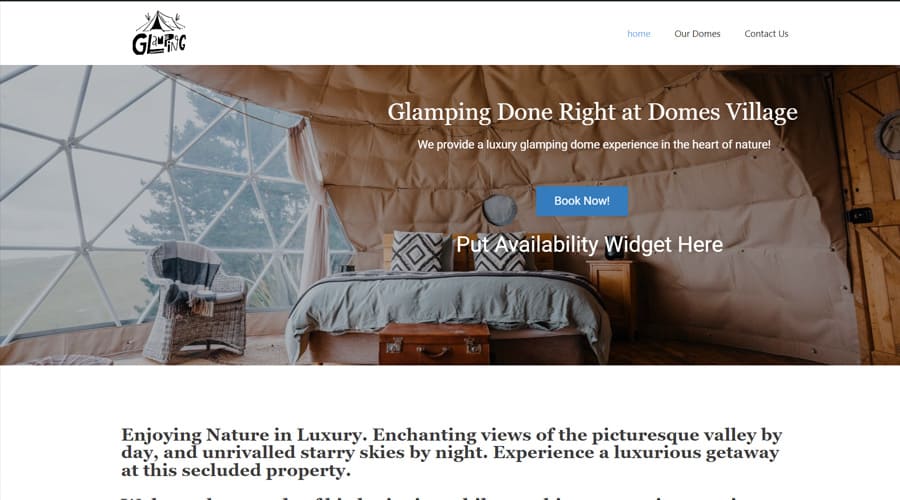 Glamping website design for glamping properties example site