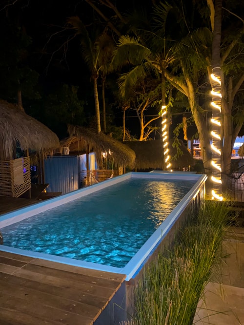 H20 Container Cabins Pool at night