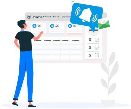 A person is checking the notifications and price change informations from Prisync’s dashboard.