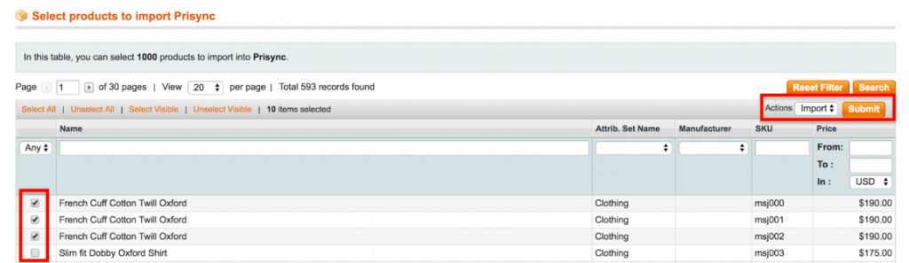 Product Import Prisync Magento